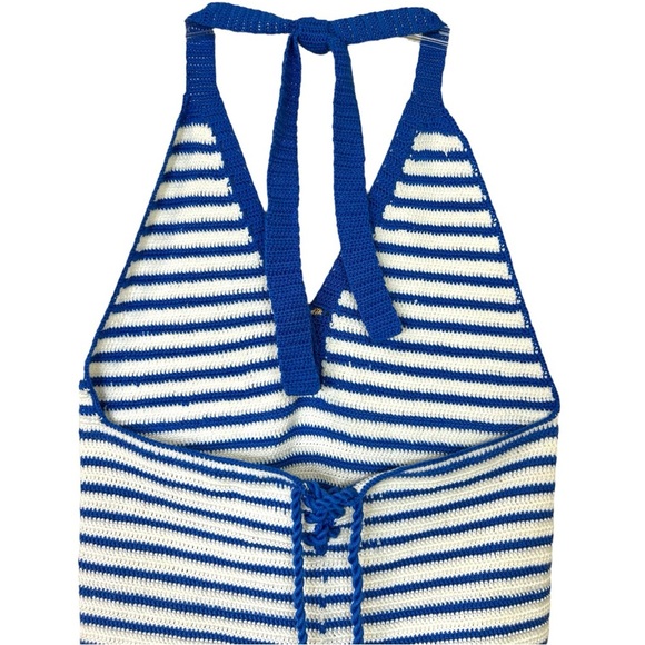 My Beachy Side - NWT ‘Emily in Paris’ Loulou’ Hand-Crocheted Romper- Blue, Large - Picture 9 of 16